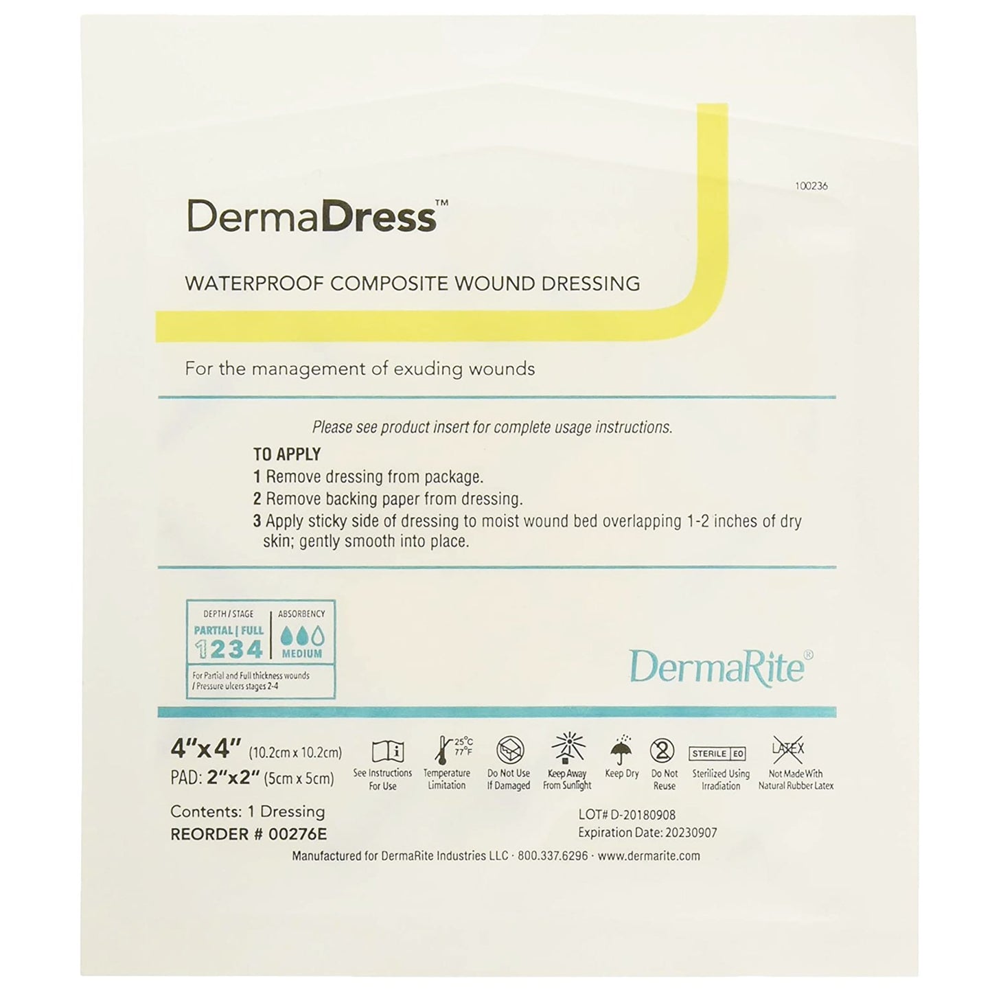 DermaDress™ Composite Dressing 4 X 4 Inch Square Sterile Waterproof Film Backing (584146_BX)