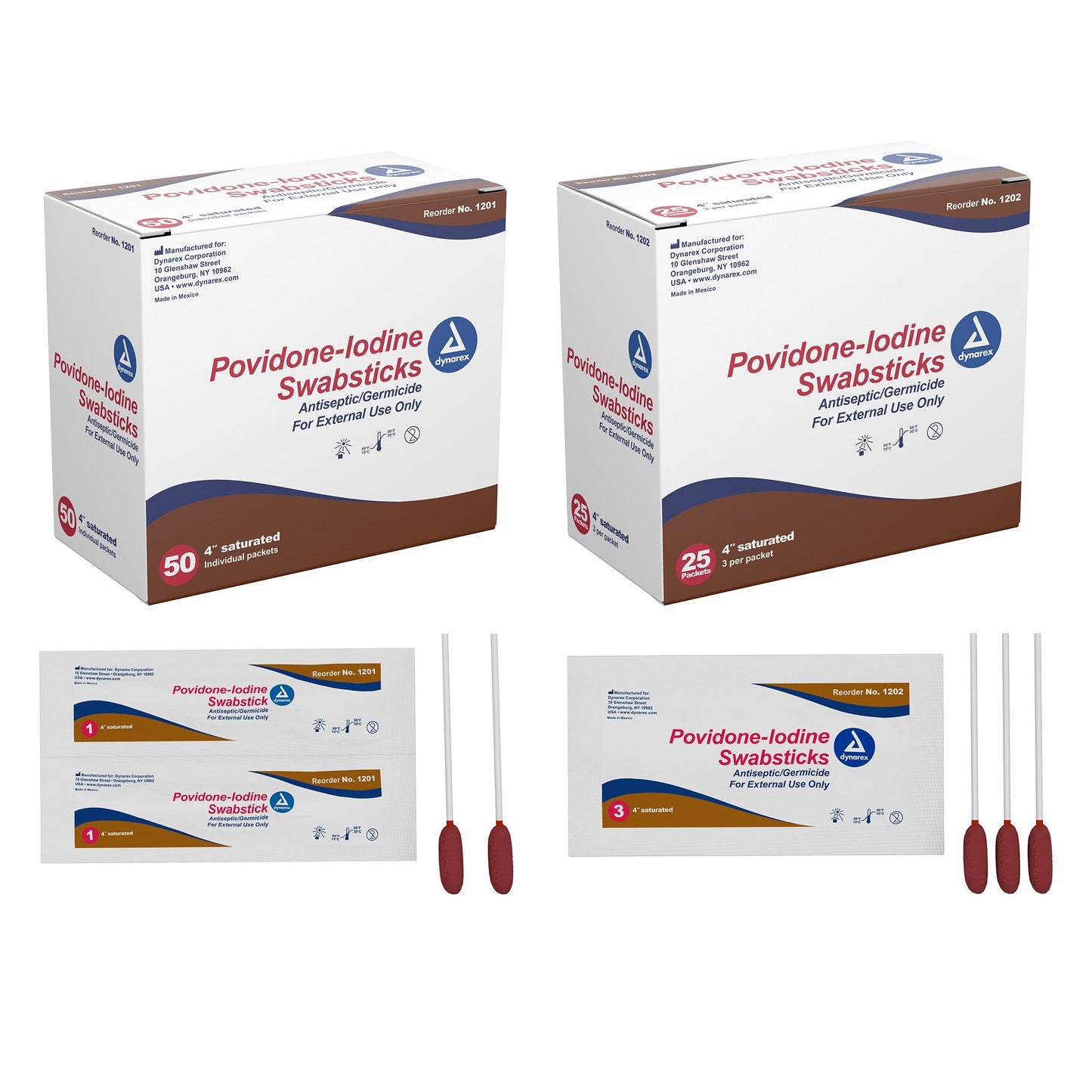 Dynarex Impregnated Swabstick 10% Strength Povidone-Iodine Individual Packet NonSterile (1140933_CS)