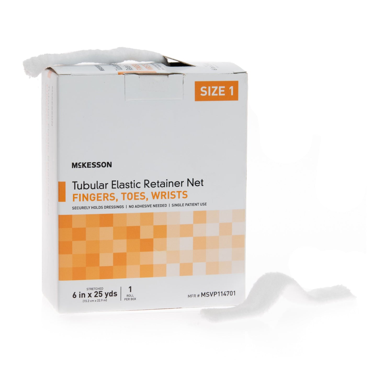 McKesson Elastic Net Retainer Dressing Tubular Elastic 6 Inch X 25 Yard (15.2 cm x 22.9 m) Size 1 White Finger / Toe / Wrist NonSterile (1113345_CS)