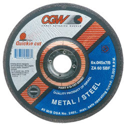 CGW Abrasives Quickie Cut™ Extra Thin Cut-Off Wheels, Type 27, 4-1/2 in Dia, 0.045 in Thick, 7/8 in Arbor, 60 Grit (421-45002)