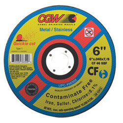 CGW Abrasives Quickie Cut™ Contaminate Free Cut-Off Wheel, 4-1/2 in Dia, 0.045 in Thick, 7/8 in Arbor, 36 Grit Alum. Oxide (421-35515)