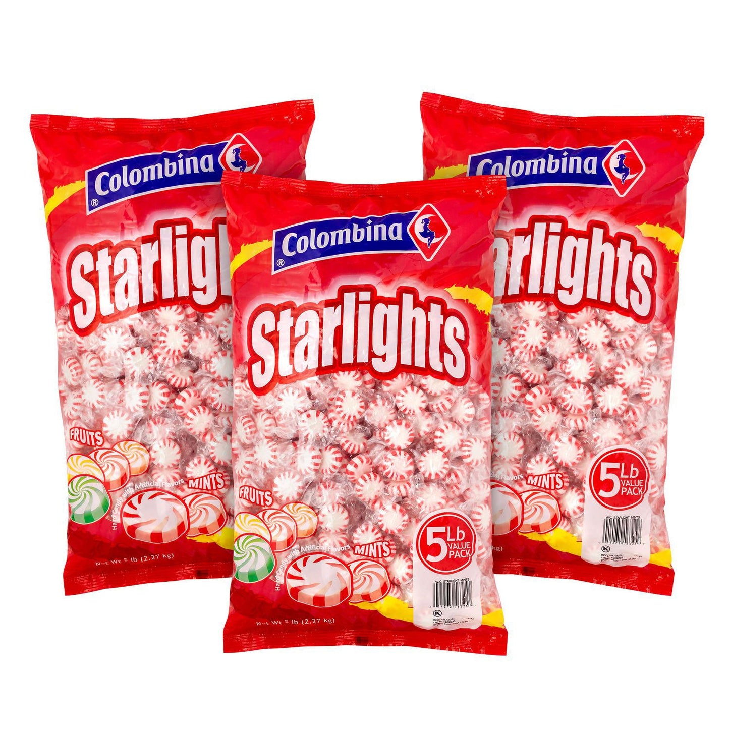 Colombina Peppermint Starlight Mints, 5 lb Bag, 3/Carton (GRR60004061)