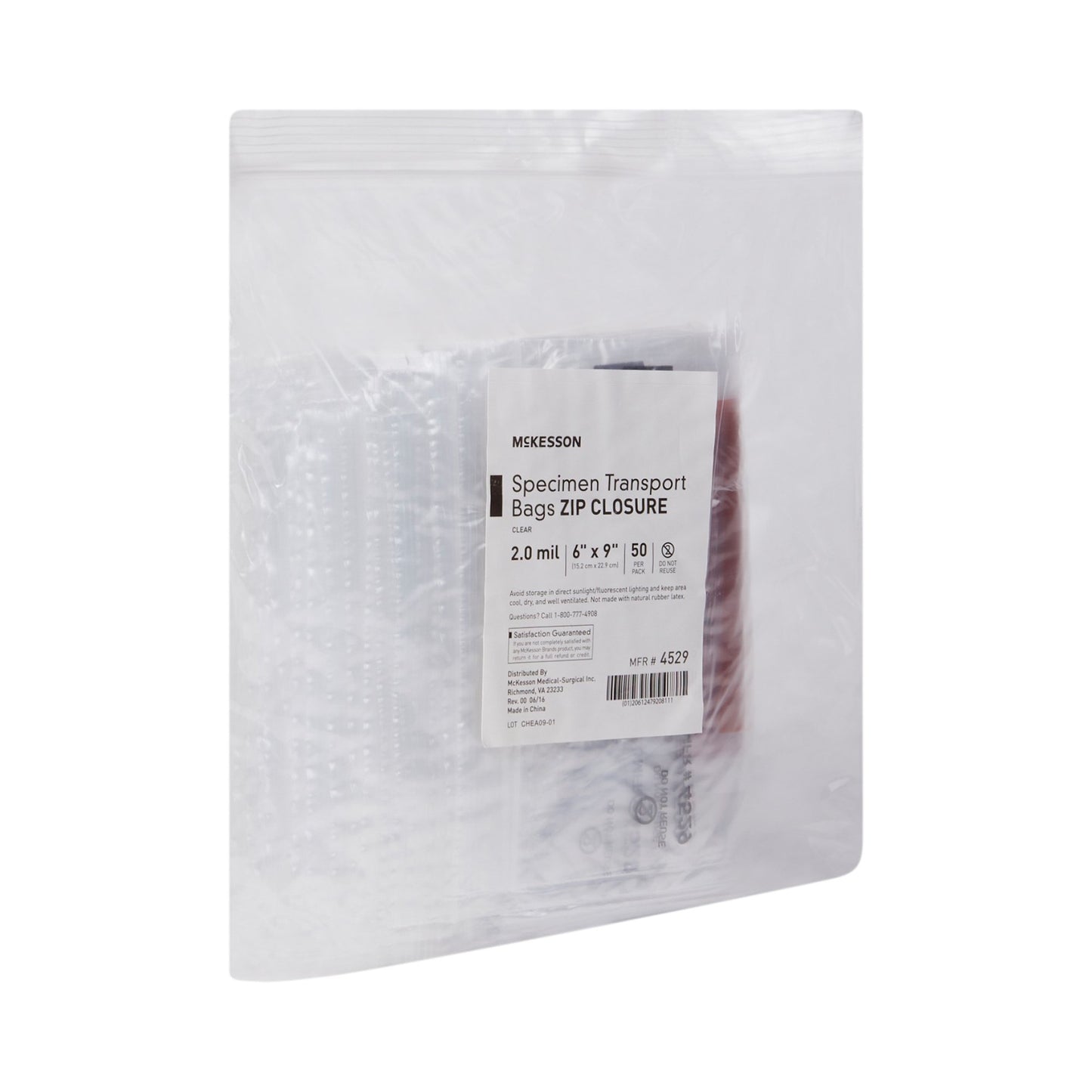 McKesson Specimen Transport Bag 6 X 9 Inch Zip Closure Biohazard Symbol / Storage Instructions NonSterile (854568_CS)