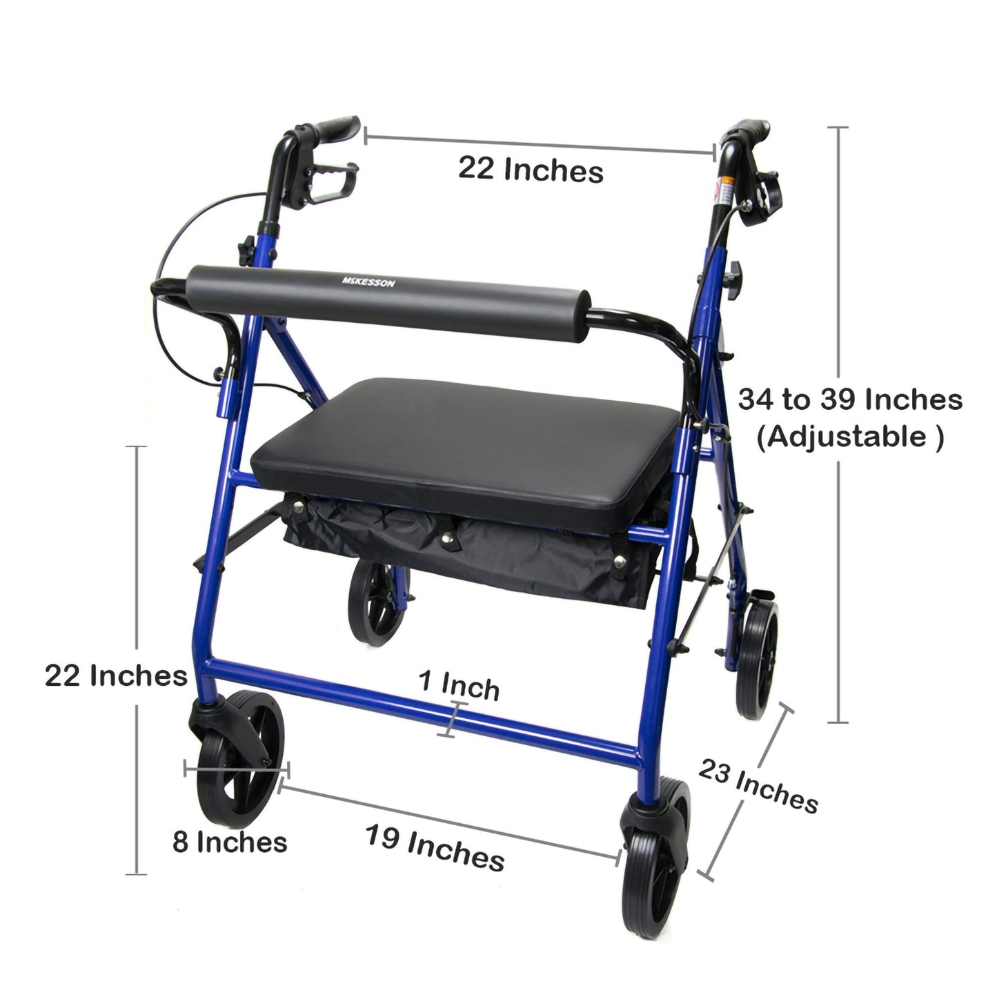 McKesson Bariatric 4 Wheel Rollator Blue Adjustable Height / Heavy Duty / Folding Steel Frame (1065270_EA)