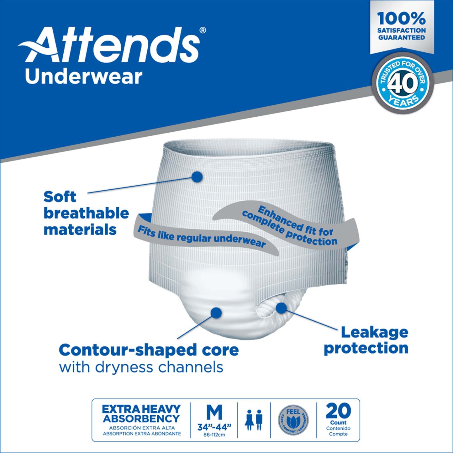 Attends® Care Unisex Adult Absorbent Underwear Pull On with Tear Away Seams Medium Disposable Heavy Absorbency (771656_CS)