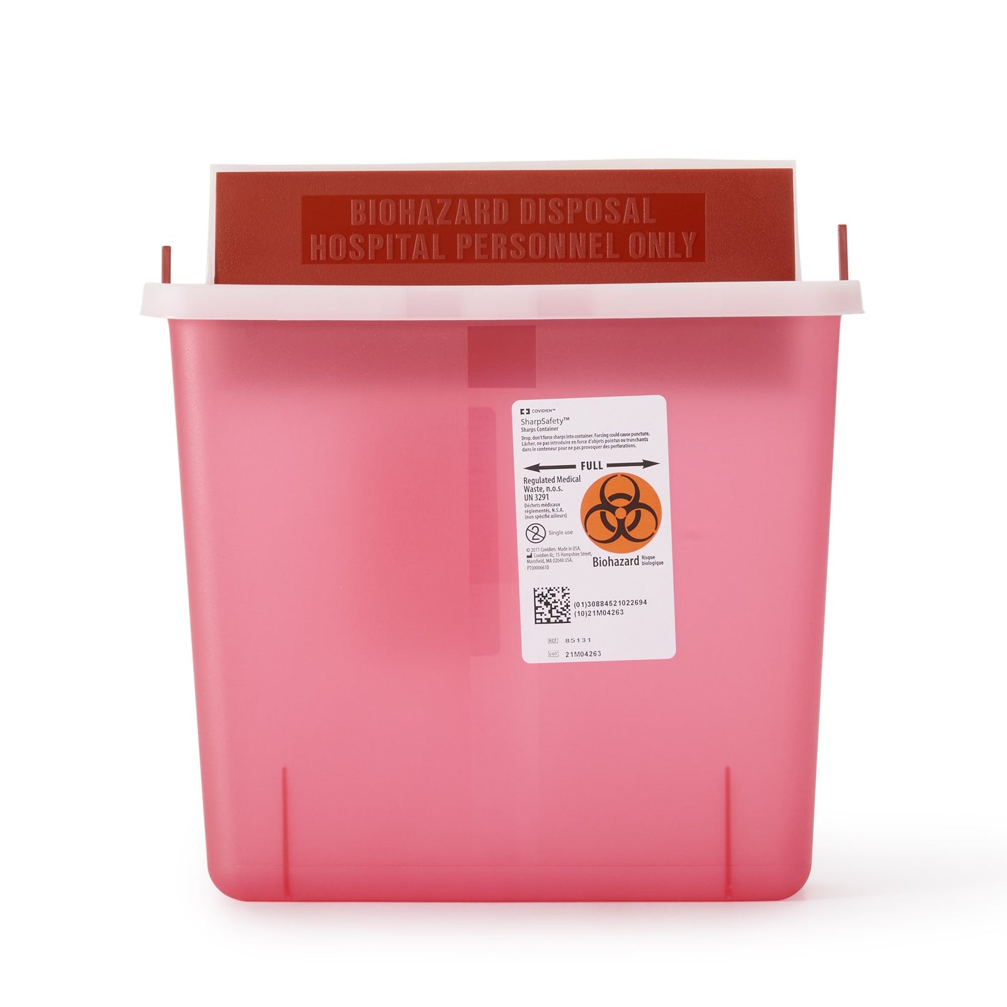 In-Room™ Sharps Container Translucent Red Base 11 H X 10-3/4 W X 4-3/4 D Inch Horizontal Entry 1.25 Gallon (172258_EA)