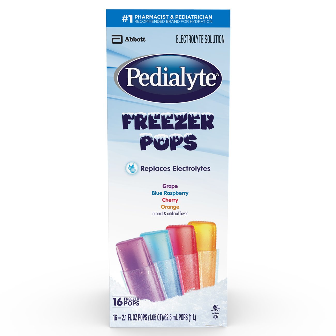 Pedialyte® Freezer Pops Oral Electrolyte Solution Grape / Blue Raspberry / Cherry / Orange Flavor 2.1 oz. Electrolyte (826963_CT)
