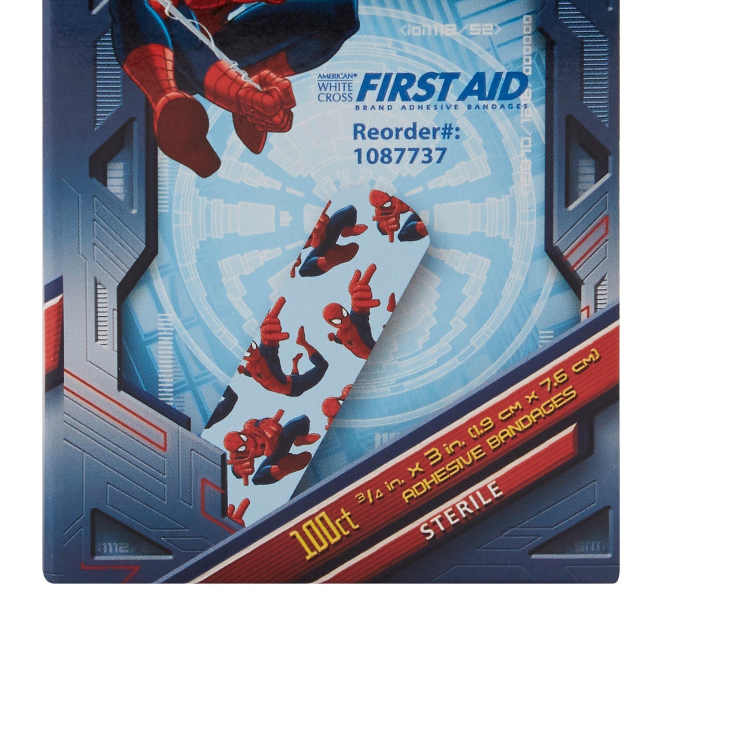 American® White Cross Stat Strip® Adhesive Strip 3/4 X 3 Inch Plastic Rectangle Kid Design (Spider-Man) Sterile (890881_CS)