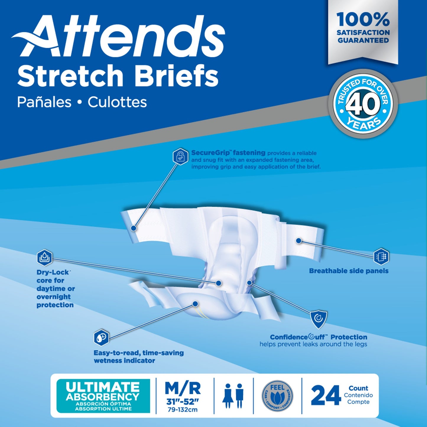 Attends® Stretch Unisex Adult Incontinence Brief Medium / Regular Disposable Heavy Absorbency (980213_CS)