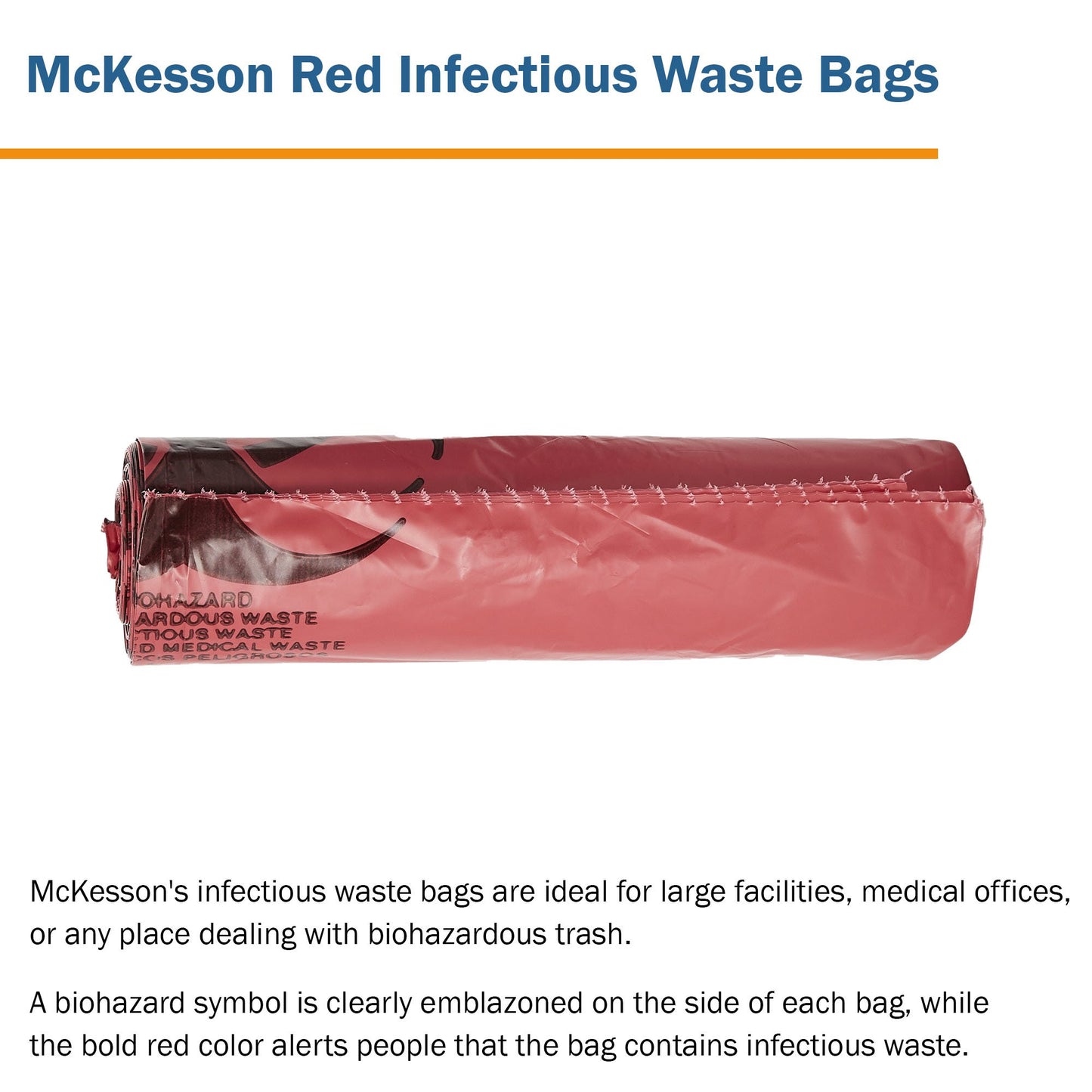 McKesson Biohazard Waste Bag Biohazard Symbol / Infectious Waste 40 to 45 gal. Red 40 X 46 Inch (315631_CS)