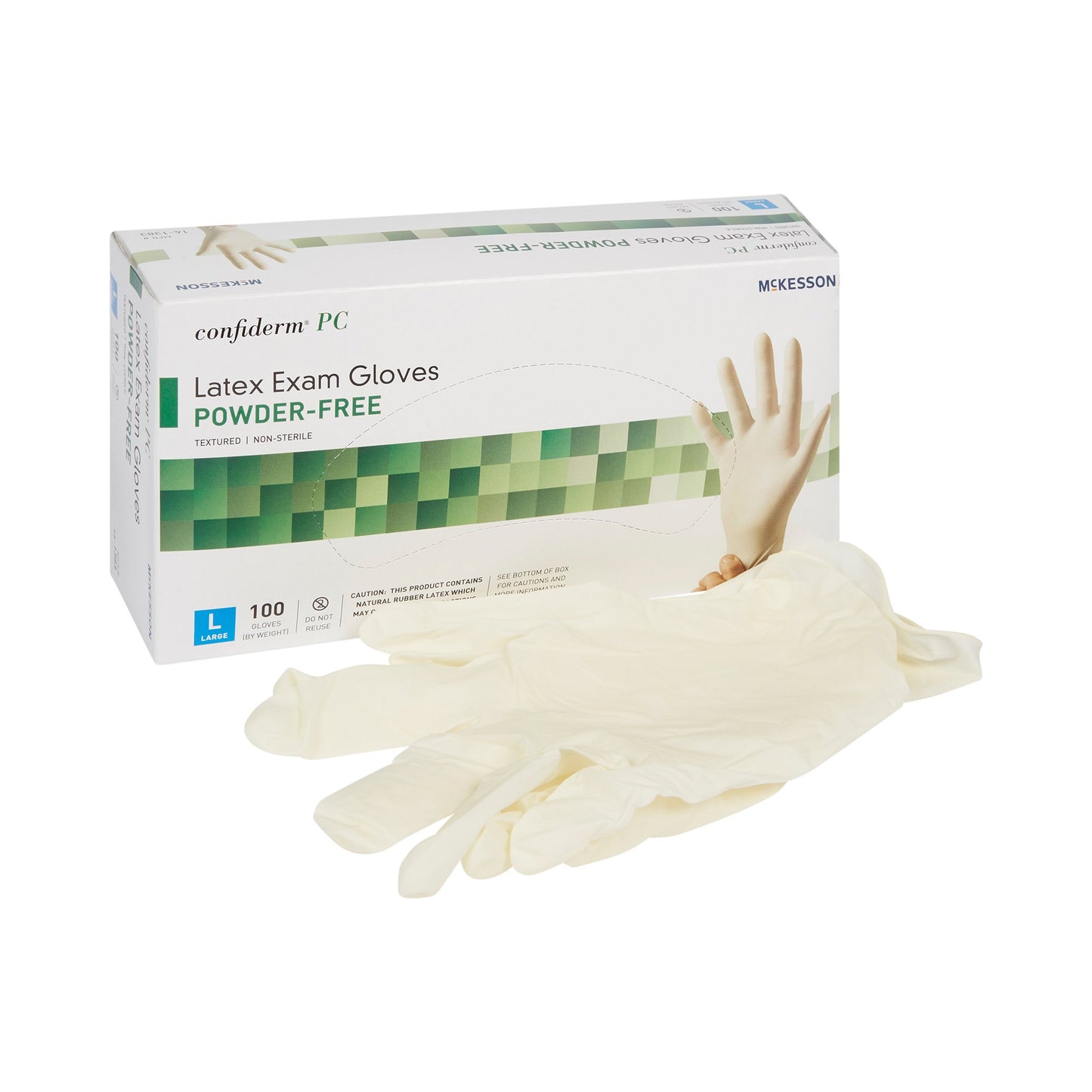 McKesson Confiderm® Exam Glove Large NonSterile Latex Standard Cuff Length Fully Textured Ivory Not Rated (921599_BX)