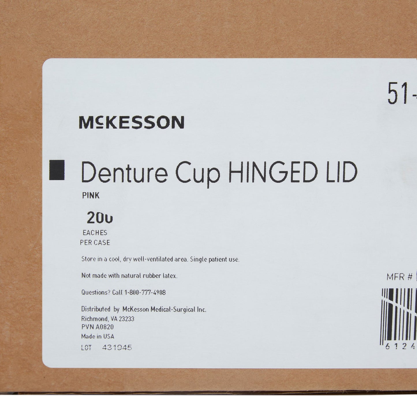 McKesson Denture Cup 8 oz. Pink Hinged Lid Single Patient Use (1177280_EA)