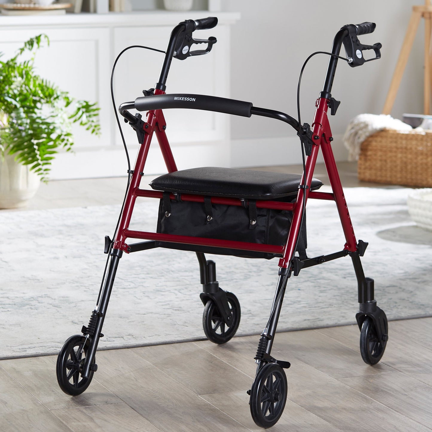 McKesson 4 Wheel Rollator Red Adjustable Height / Folding Aluminum Frame (1095248_EA)