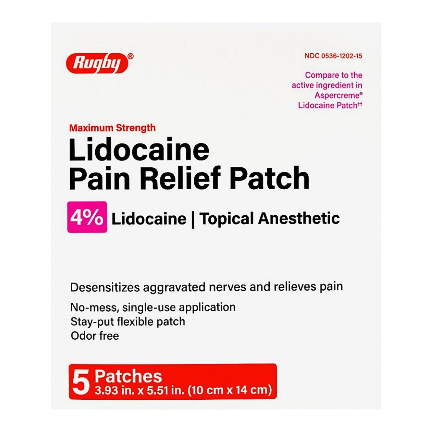 Major Pharmaceuticals Topical Pain Relief 4% Strength Lidocaine Patch 5 per Box (1218093_CT)
