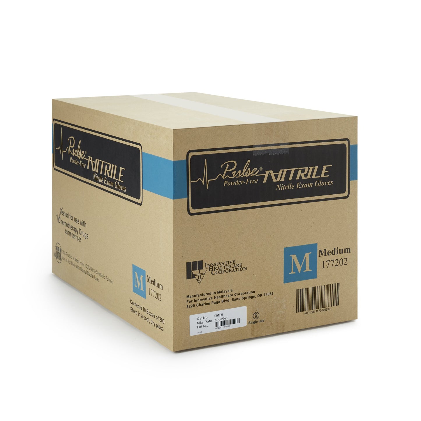 Pulse® Nitrile Exam Glove Medium NonSterile Nitrile Standard Cuff Length Textured Fingertips Aqua Blue Chemo Tested / Fentanyl Tested (764270_CS)