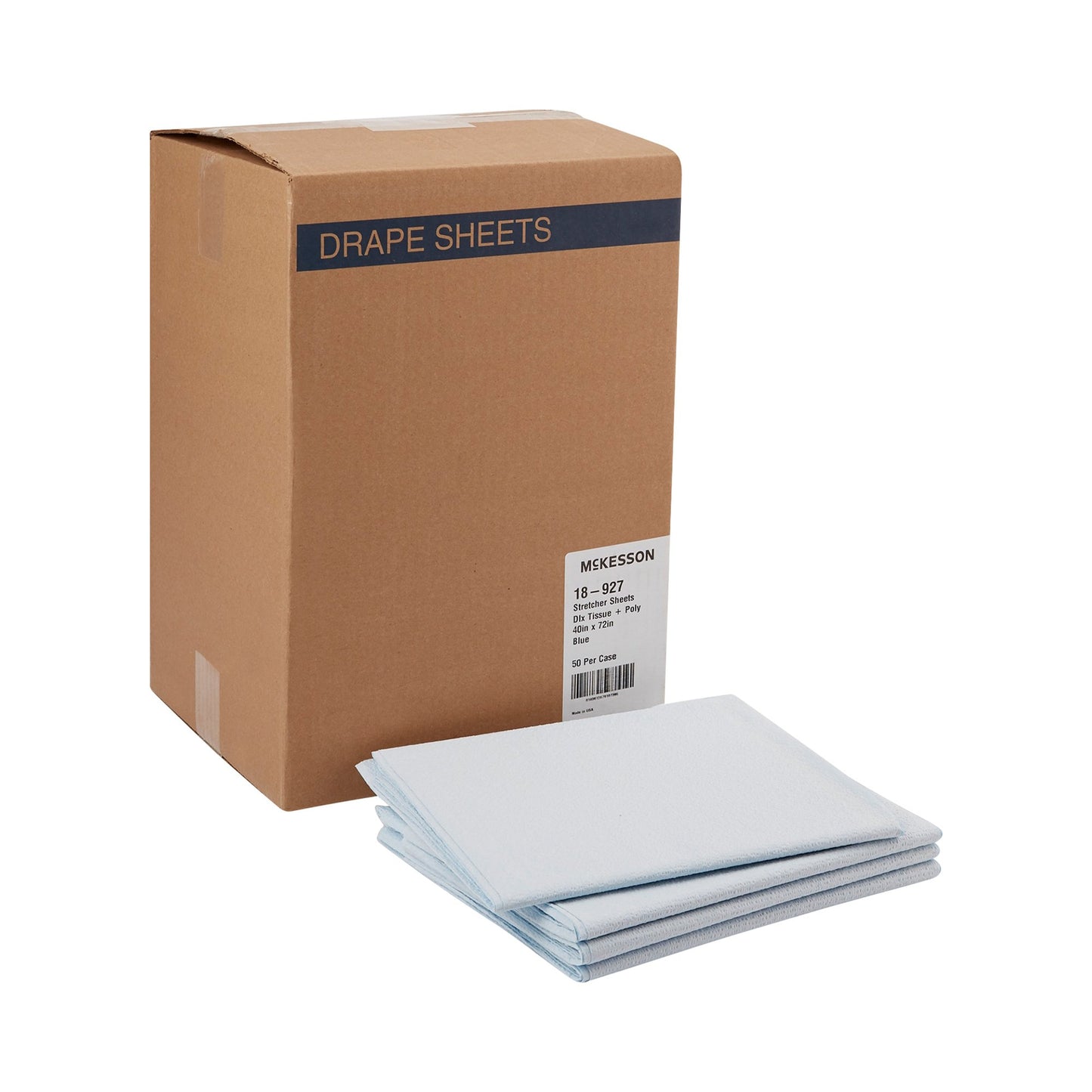 McKesson Stretcher Sheet Flat 40 W X 72 L Inch Blue 50% Cellulose Tissue / 50% Polyethylene Film Disposable (149173_CS)