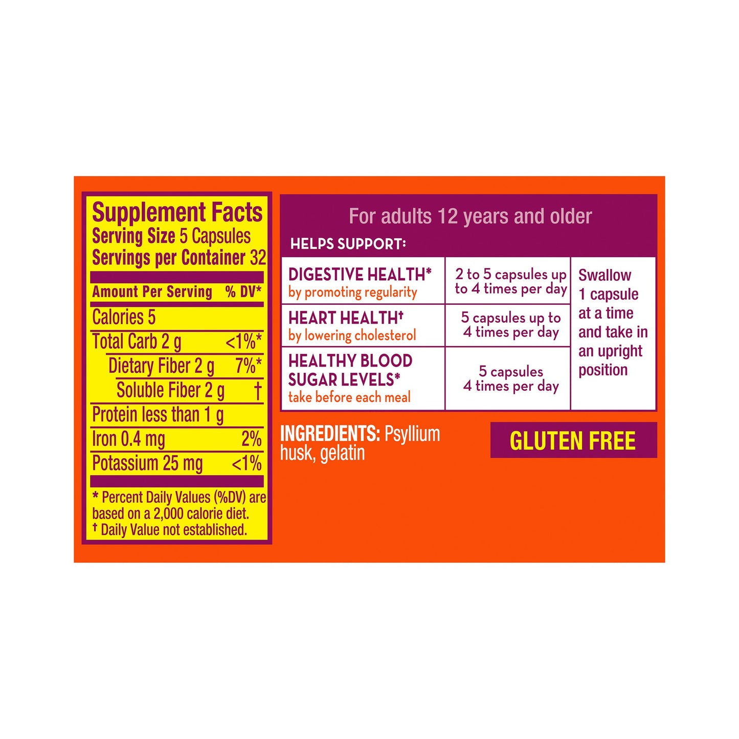 Metamucil® Fiber Supplement Capsule 160 per Bottle 0.52 Gram Strength Potassium / Psyllium Husk (852694_BT)