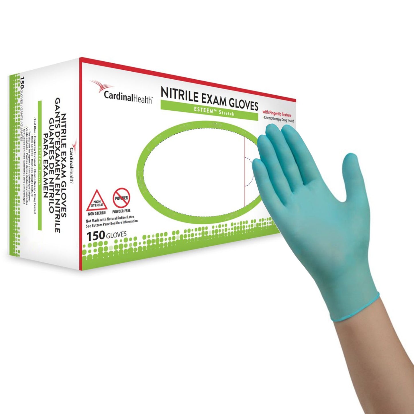 ESTEEM™ Stretch Exam Glove Large NonSterile Nitrile Standard Cuff Length Textured Fingertips Teal Chemo Tested (785244_BX)