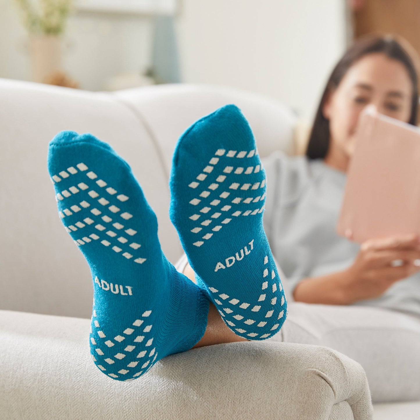 McKesson Slipper Socks Unisex Adult Large Single Tread Single Patient Use Teal (1038459_CS)