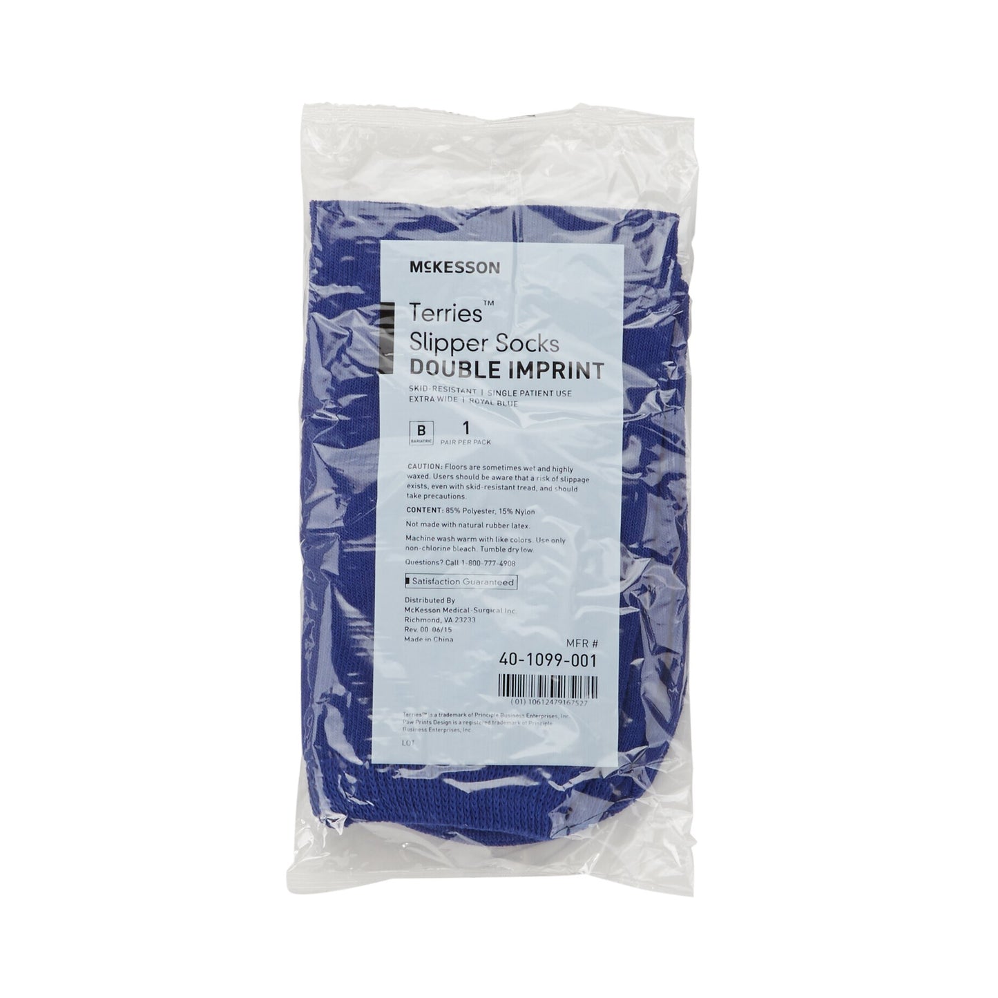 McKesson Terries™ Slipper Socks Unisex Adult Bariatric / X-Wide Double Tread Single Patient Use Royal Blue (558997_PR)