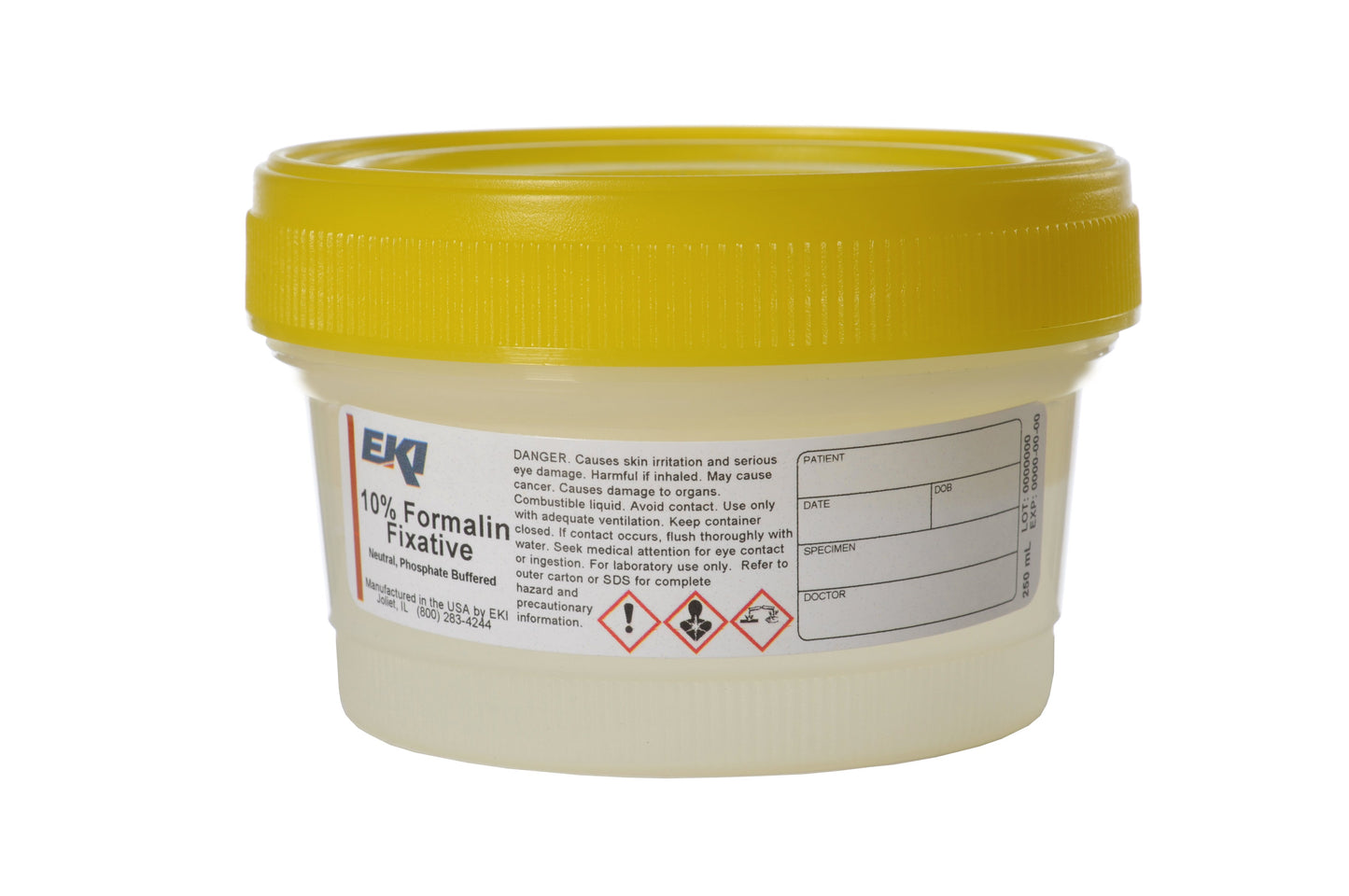 Quickfix™ Prefilled Formalin Container 125 mL Fill in 250 mL (8.5 oz.) Screw Cap Warning Label / Storage Instructions NonSterile (1037203_CS)