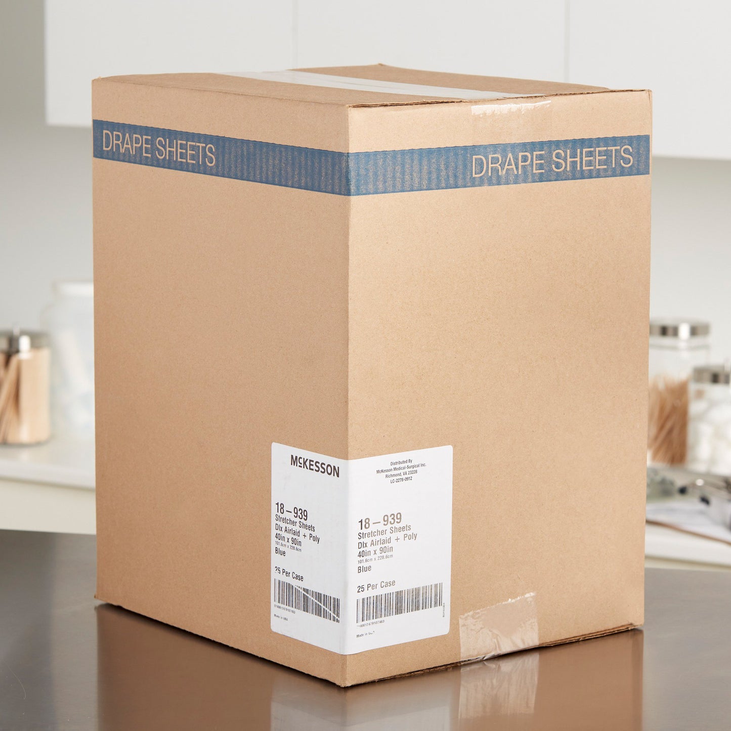 McKesson Stretcher Sheet Flat 40 W X 90 L Inch Blue Polyback Airlaid Disposable (148016_CS)