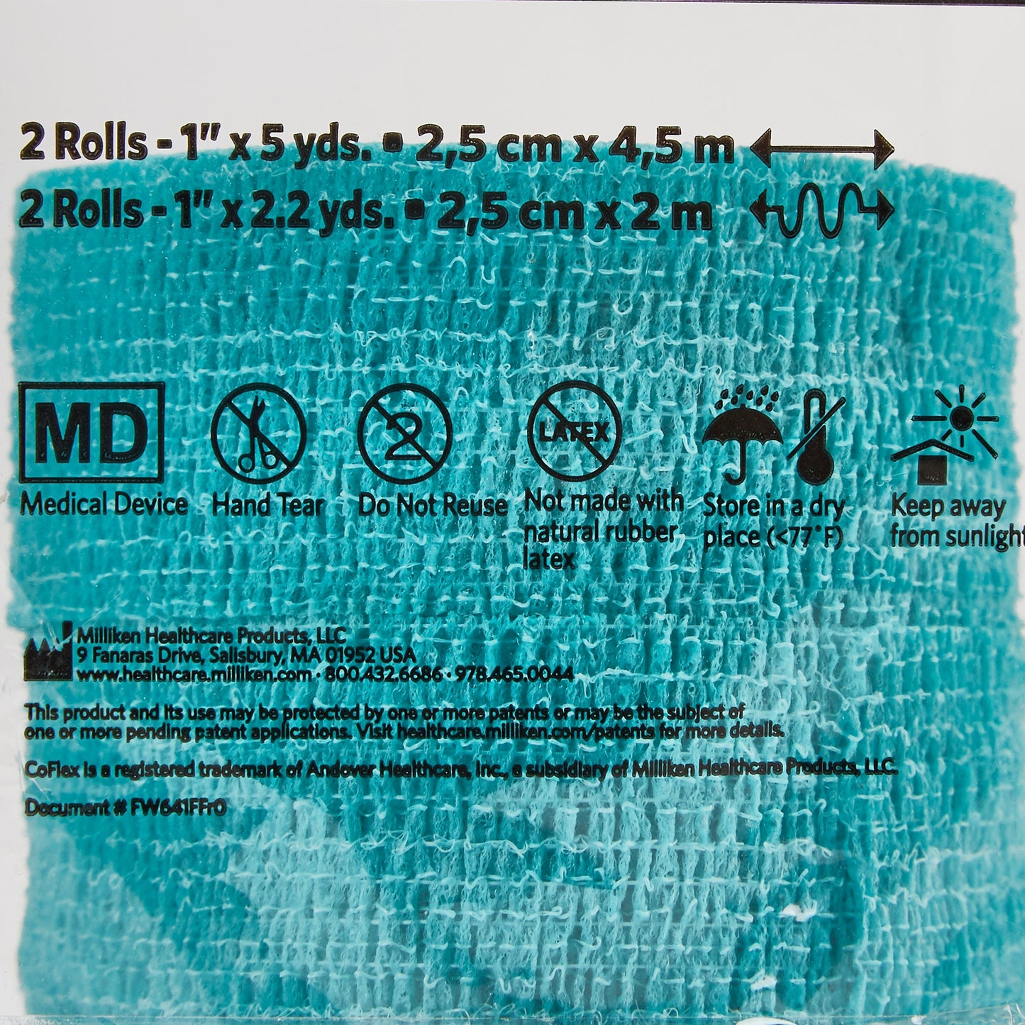 CoFlex® NL Cohesive Bandage 1 Inch X 5 Yard Self-Adherent Closure Teal / Blue / White / Purple / Green NonSterile 12 lbs. Tensile Strength (627155_RL)