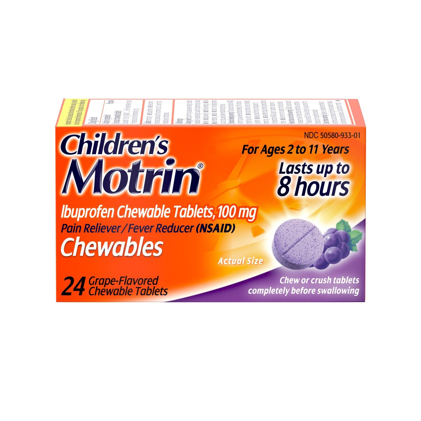 Motrin® Children's Pain Relief 100 mg Strength Ibuprofen Chewable Tablet 24 Per Bottle (1218802_BT)