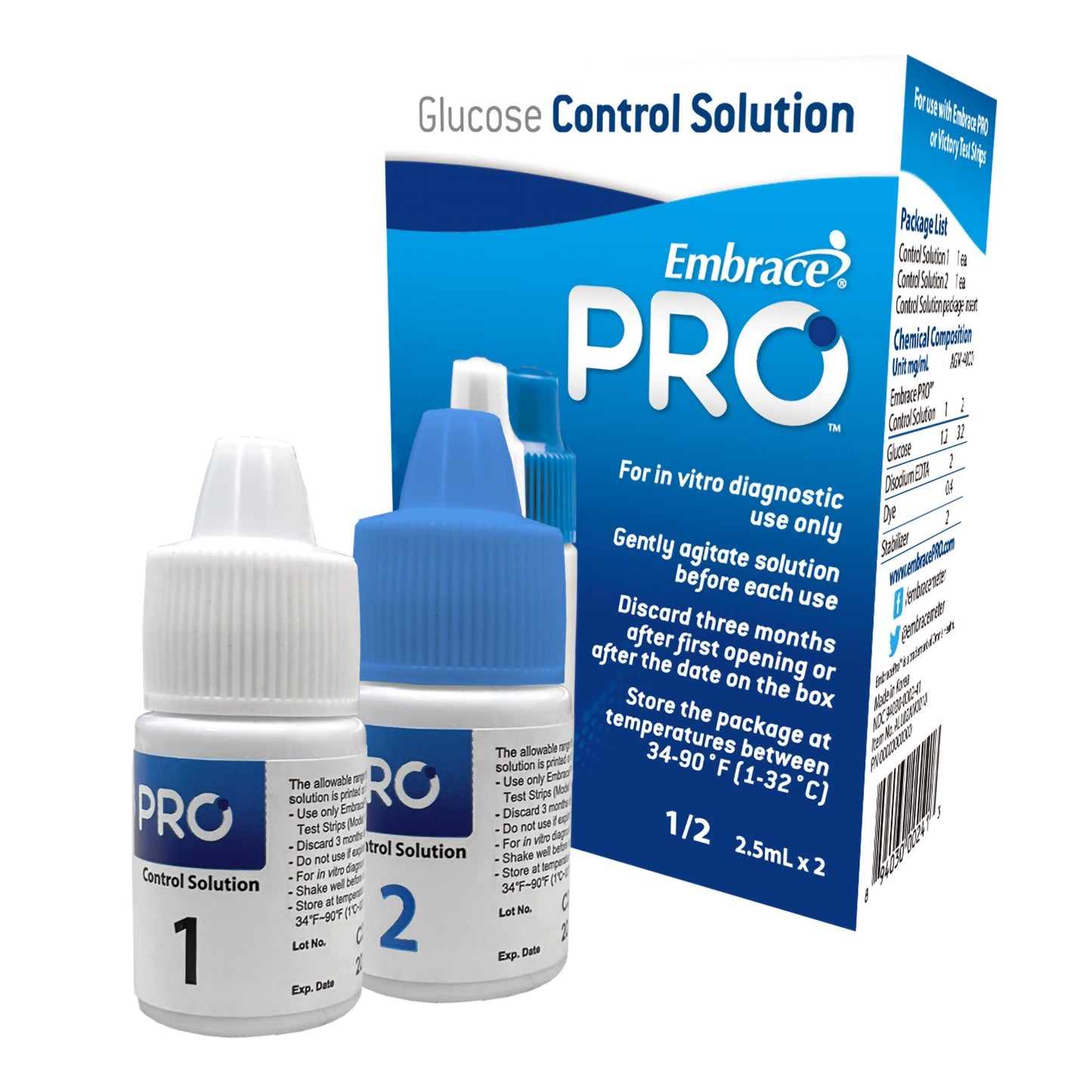 Embrace® Pro Blood Glucose Control Solution 2 X 4 mL Level 1 & 2 (1003885_VL)