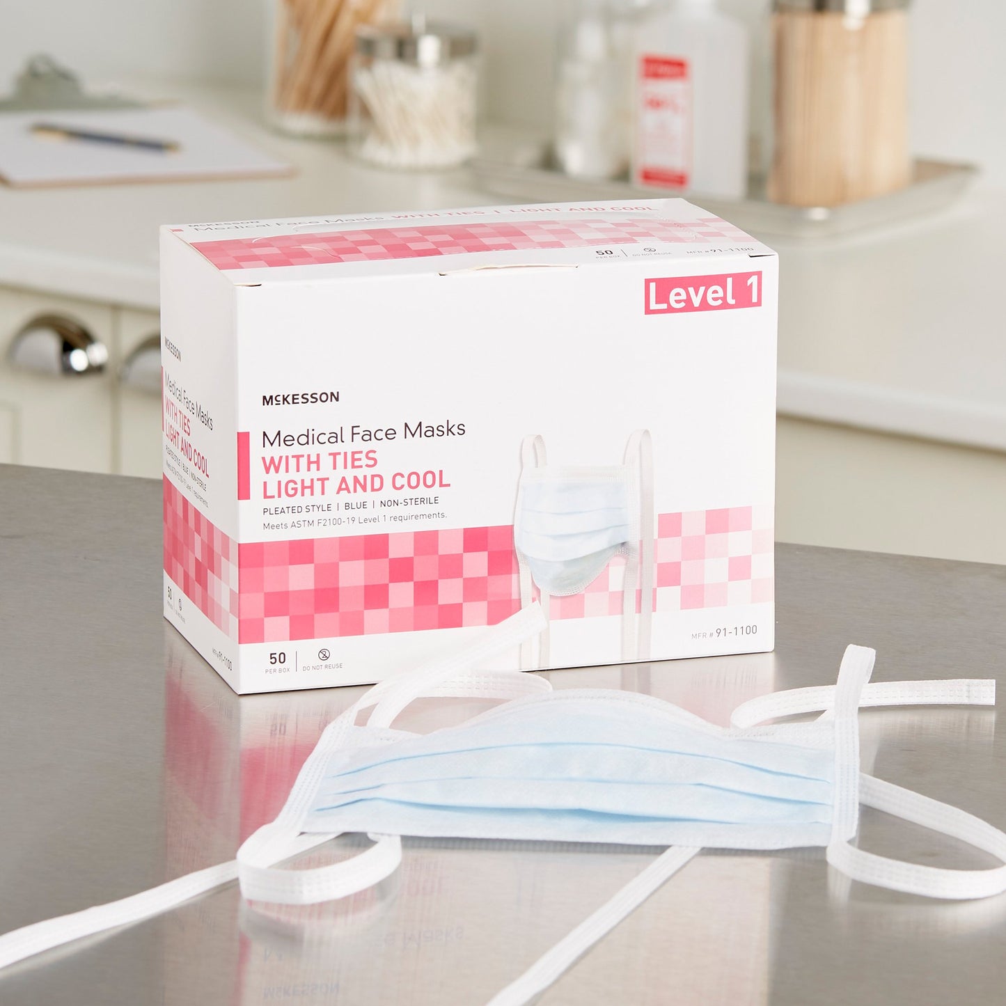 McKesson Surgical Mask ASTM Level 1 Tie Closure One Size Fits Most (206484_EA)