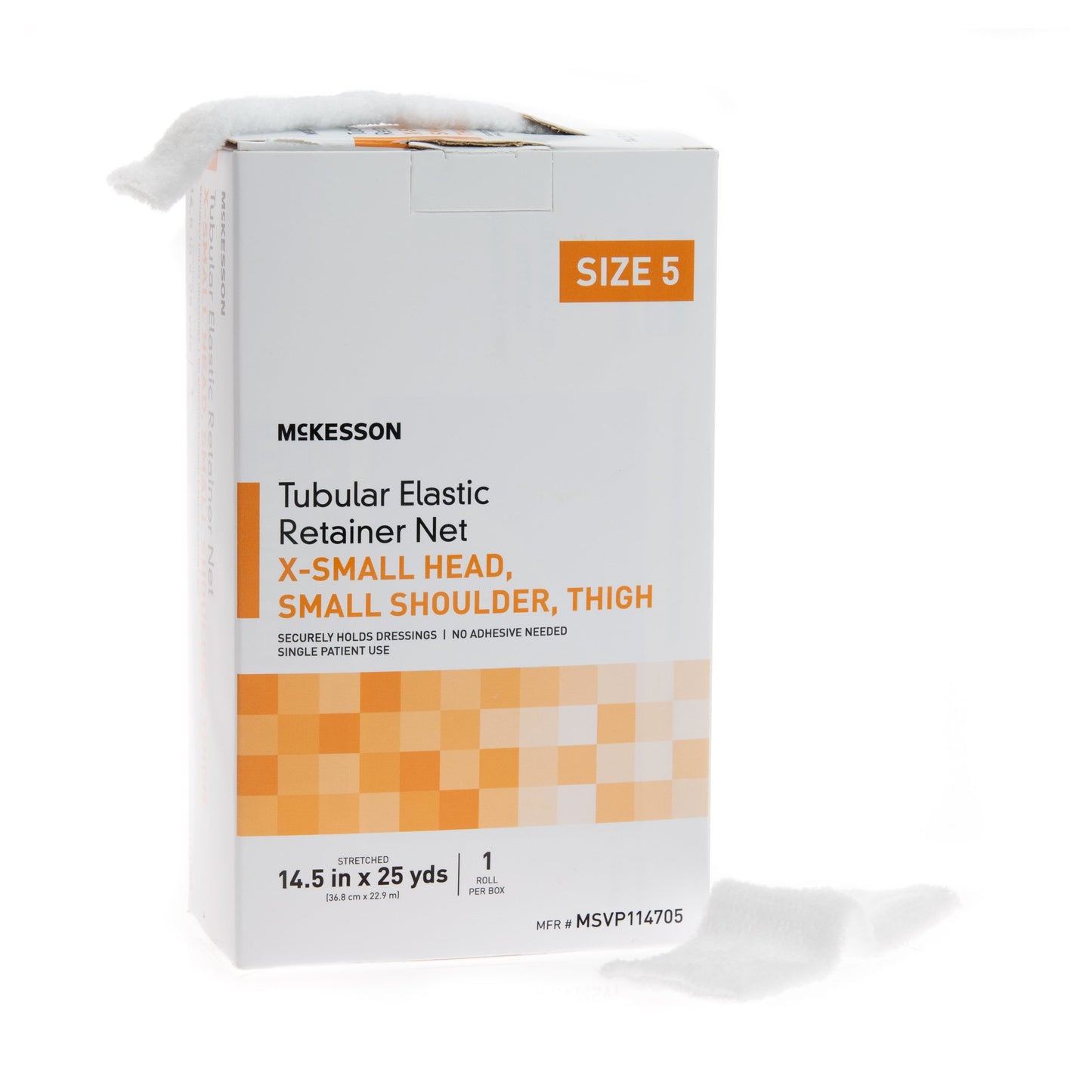 McKesson Elastic Net Retainer Dressing Tubular Elastic 14-1/2 Inch X 25 Yard Size 5 White X-Small Head / Small Shoulder / Thigh NonSterile (1113349_CS)