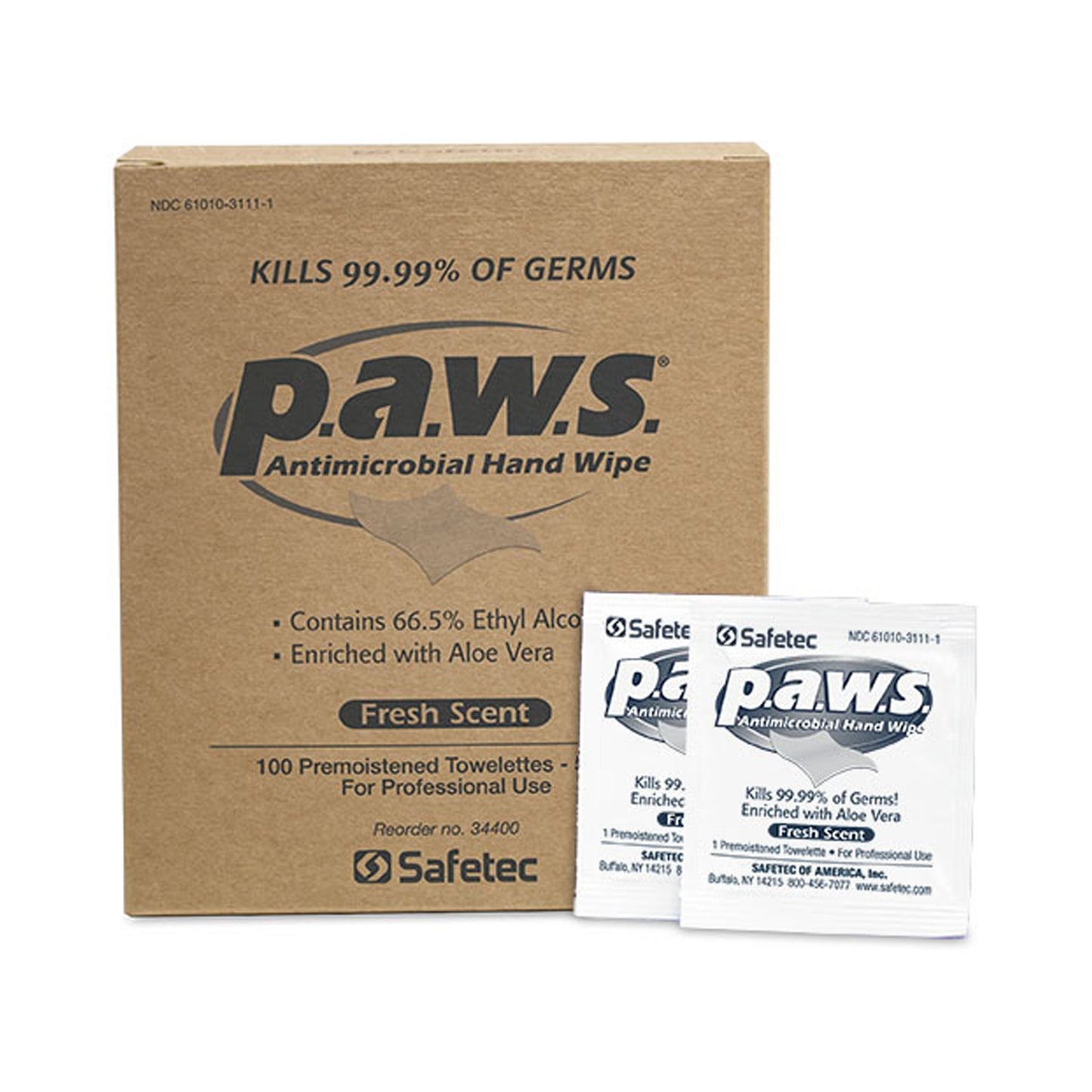 P.A.W.S.® Hand Sanitizing Wipe 100 Count Ethyl Alcohol Wipe Individual Packet (628359_BX)