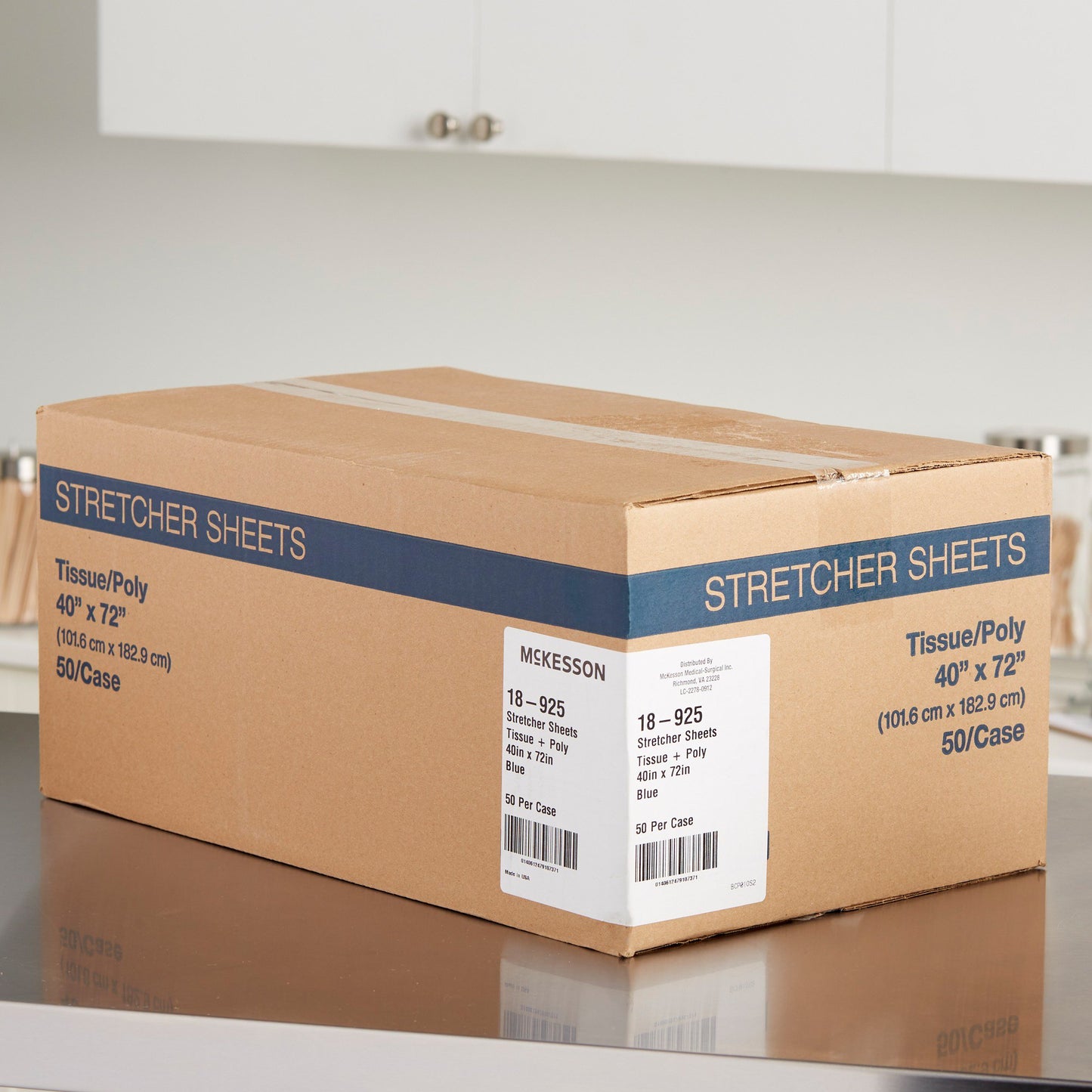 McKesson Stretcher Sheet Flat 40 W X 72 L Inch Blue 50% Cellulose Tissue / 50% Polyethylene Film Disposable (278382_CS)