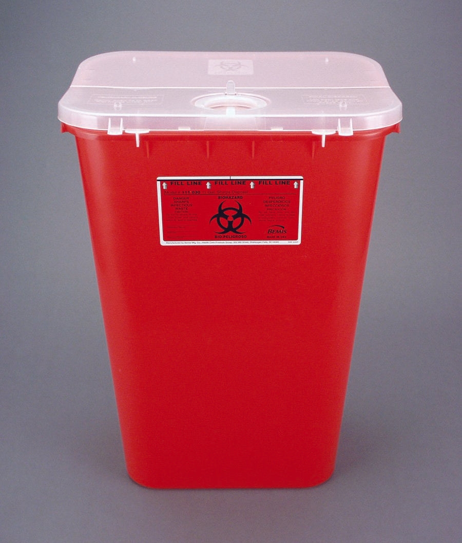 Bemis™ Sentinel Sharps Container Red Base 22-1/2 H X 16-1/2 L X 11-13/16 W Inch Horizontal / Vertical Entry 11 Gallon (298936_CS)