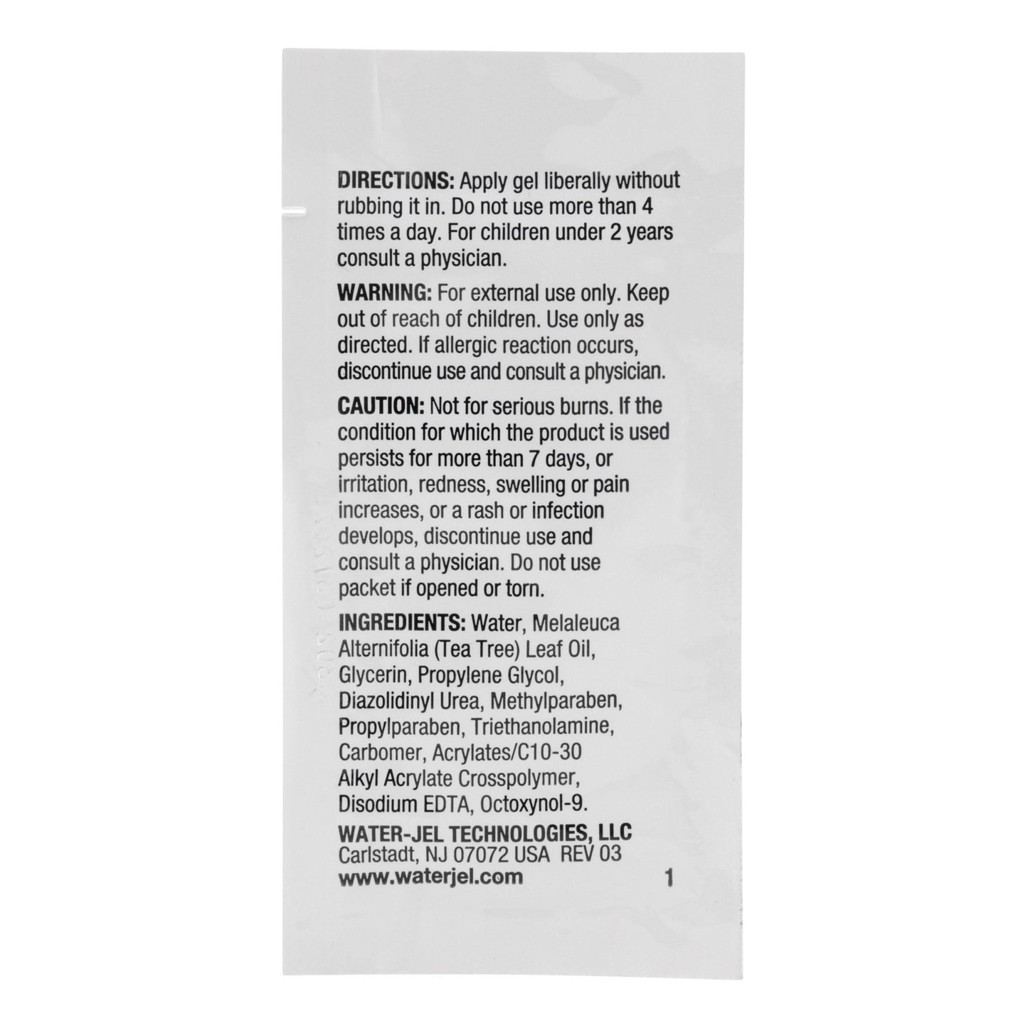 Water Jel® Cool Jel Burn Relief Tea Tree Oil / Glycerin Topical Gel 3.5 Gram Individual Packet (786414_BX)