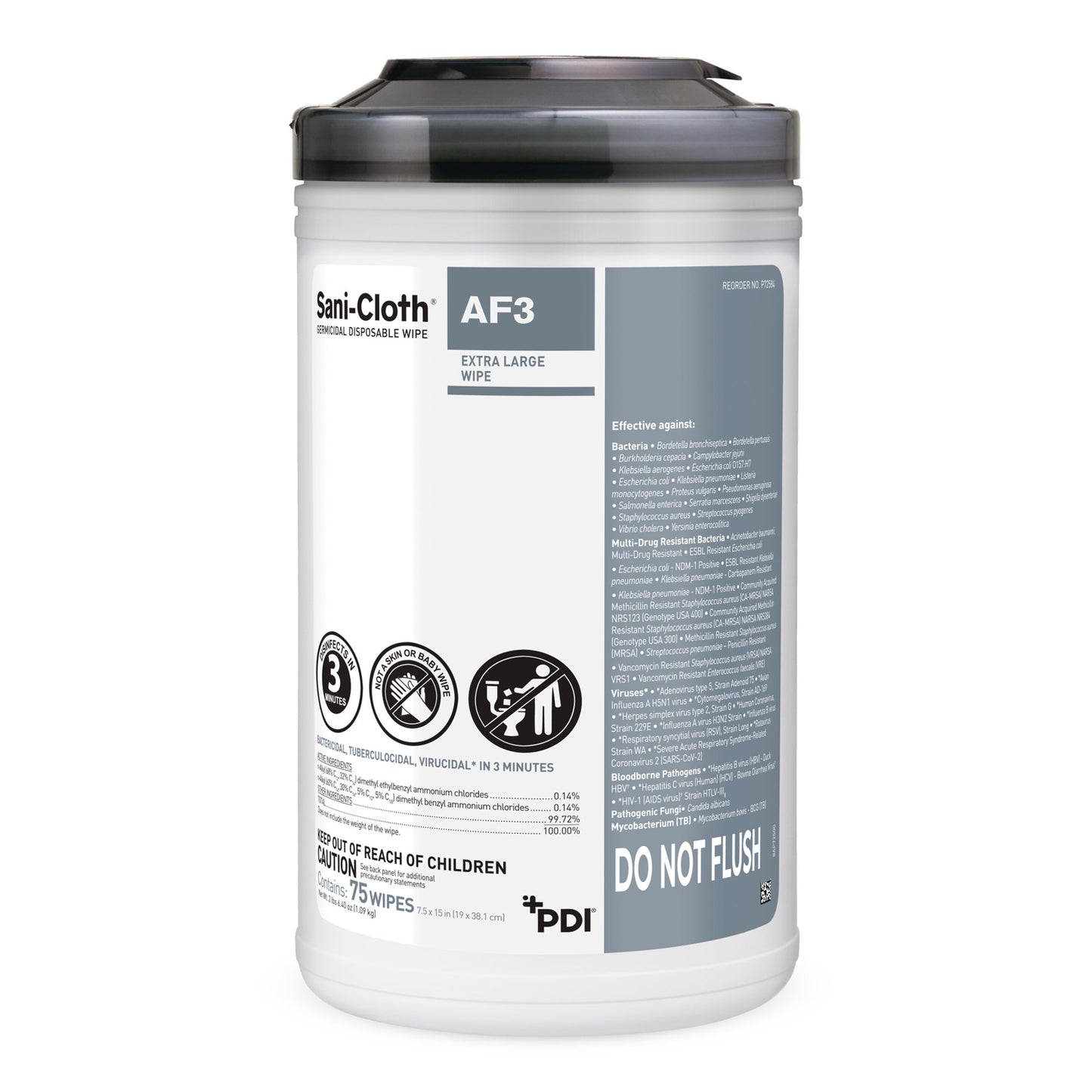 Sani-Cloth® AF3 Surface Disinfectant Cleaner Premoistened Germicidal Manual Pull Wipe 75 Count Canister Mild Scent NonSterile (1207553_CN)