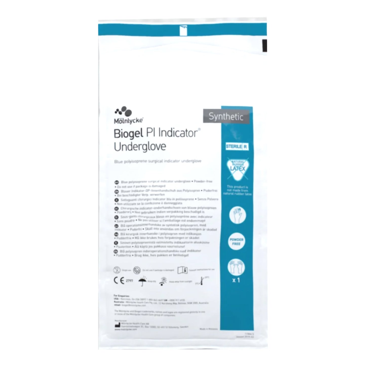 Biogel® PI Indicator® Underglove Surgical Underglove Size 8 Sterile Polyisoprene Standard Cuff Length Smooth Blue Chemo Tested (689035_BX)