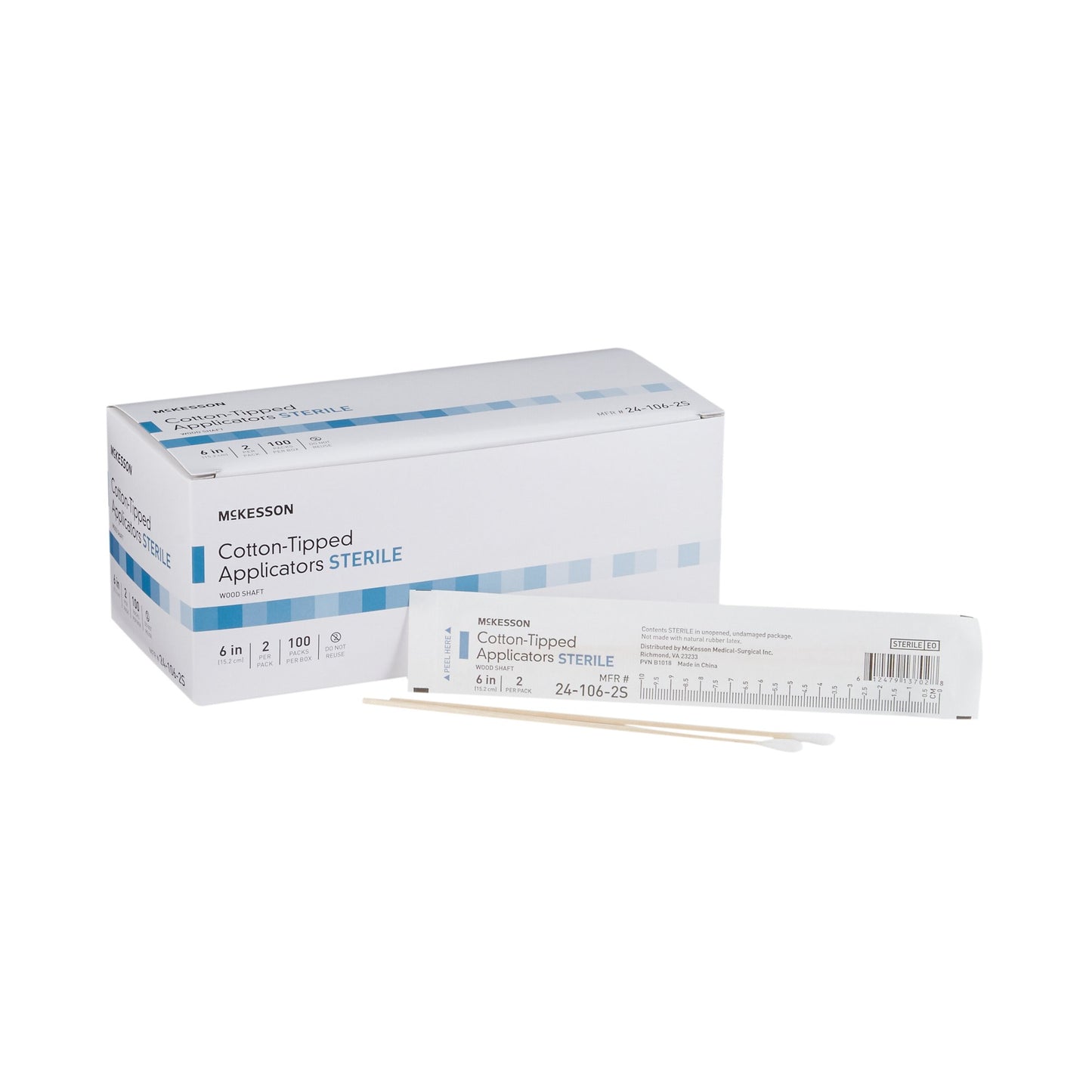 McKesson Swabstick Cotton Tip Wood Shaft 6 Inch Sterile 2 per Pack (508713_CS)