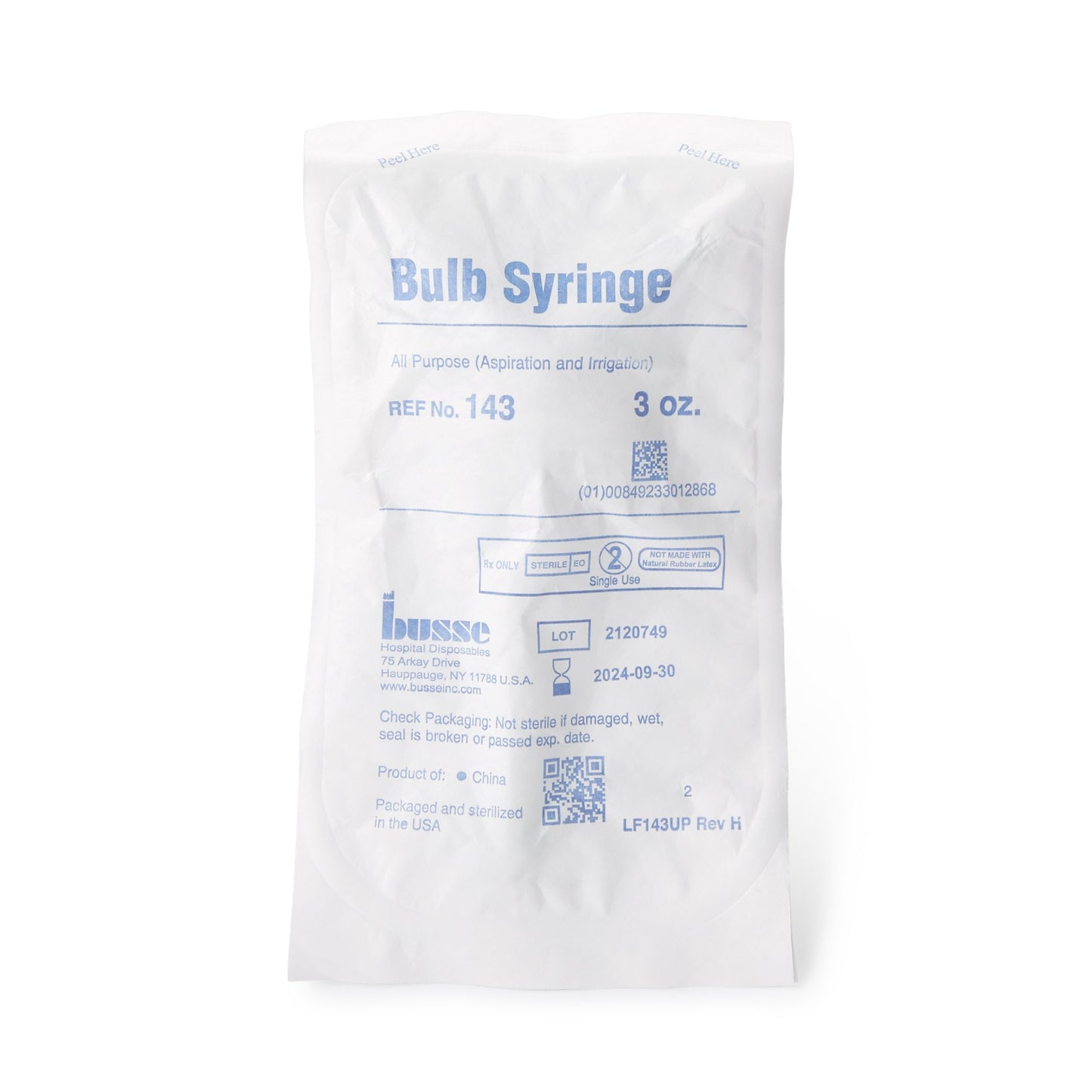 Busse Hospital Disposables Ear / Ulcer Bulb Syringe PVC Pouch Sterile Disposable 3 oz. (149301_CS)