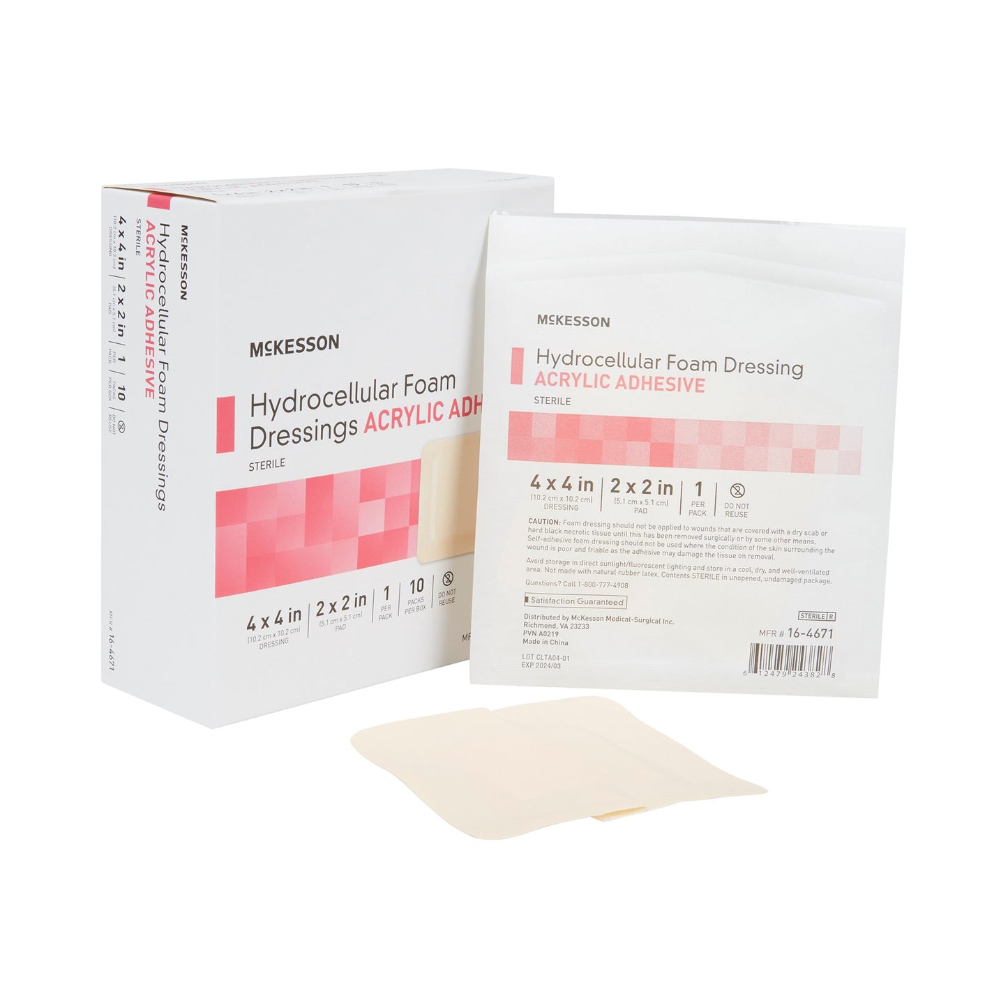 McKesson Foam Dressing 4 X 4 Inch With Border Film Backing Acrylic Adhesive Square Sterile (1138281_BX)