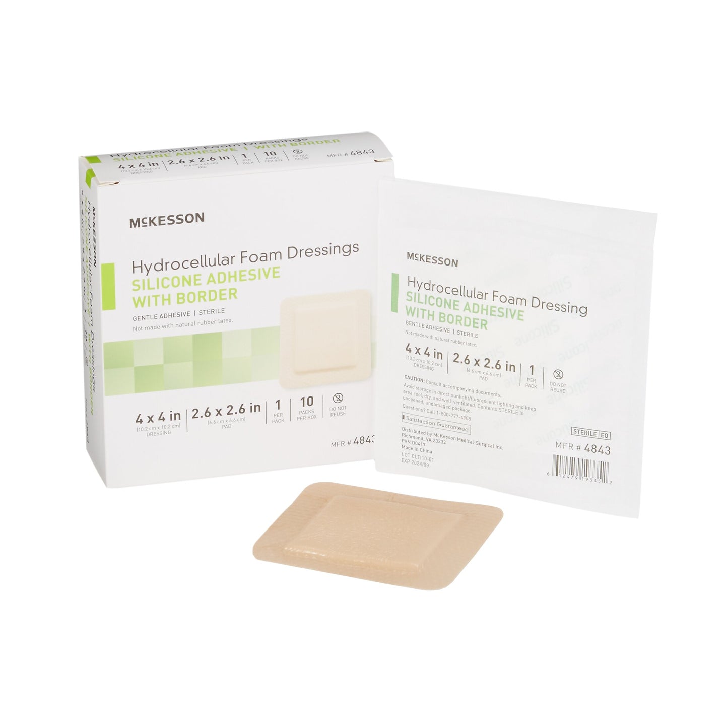 McKesson Foam Dressing 4 X 4 Inch With Border Film Backing Silicone Gel Adhesive Square Sterile (886432_EA)