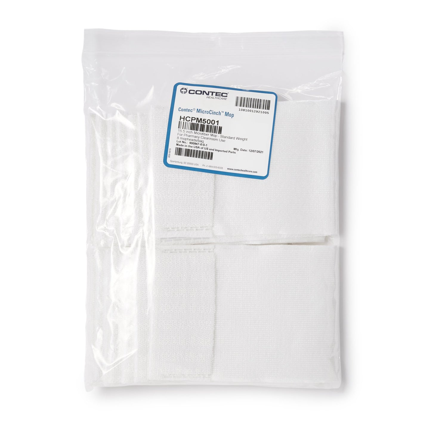 Contec® MicroCinch™ Cleanroom Wet / Dry Mop Pad White Microfiber Disposable (1135809_BG)