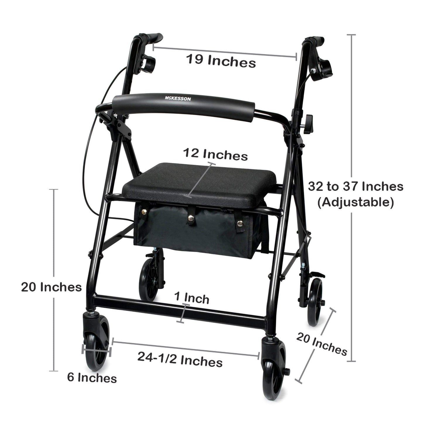 McKesson 4 Wheel Rollator Black Adjustable Height / Folding Aluminum Frame (1065266_EA)
