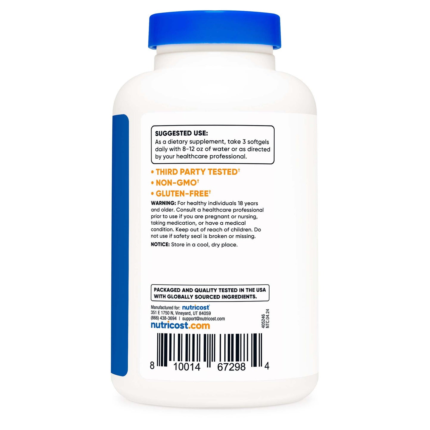 nutricost® Dietary Supplement Omega-3 2,500 mg Strength Softgel 120 Per Bottle (1270246_BT)