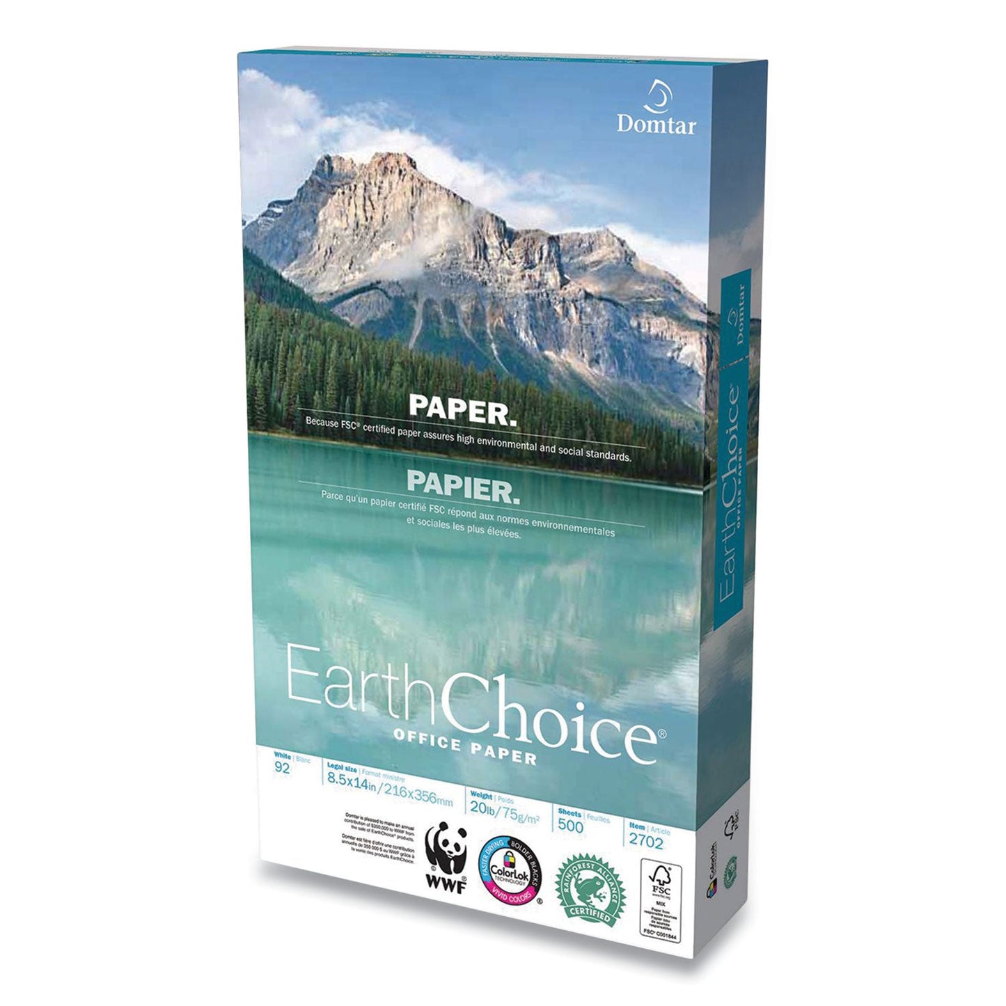 Domtar EarthChoice Office Paper, 92 Bright, 20 lb Bond Weight, 8.5 x 14, White, 500/Ream (DMR2702RM)