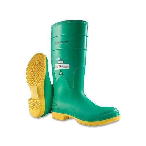 Dunlop® Protective Footwear Hazmax Steel Toe/Midsole Rubber Boots, Men's 12, 16 in Boot, PVC, Green/Yellow (868-870120012)