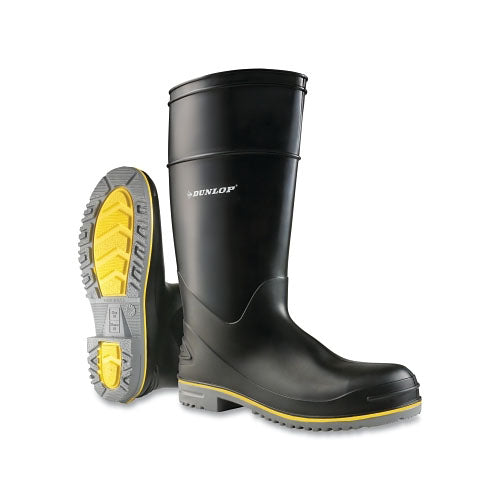 Dunlop® Protective Footwear Polyflex 3 Rubber Boots, Steel Toe, Men's 10, 16 in Boot, PolyBlend/PVC, Black/Gray/Yellow (868-899080010)