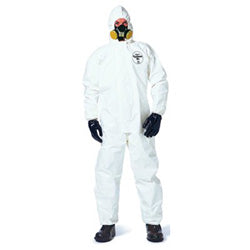 Dupont Tychem® 4000 Coverall, Attached Hood and Sock, Elastic Wrists, Zipper, Storm Flap, White, Large (251-SL122B-L)