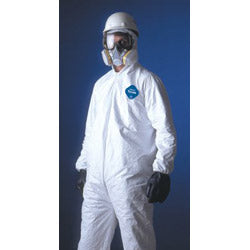 Dupont Tyvek® 400 Coverall, Serged Seams, Attached Hood, Elastic Waist, Elastic Wrist and Ankle, Front Zip, Storm Flap, White, Large (251-TY127S-L)