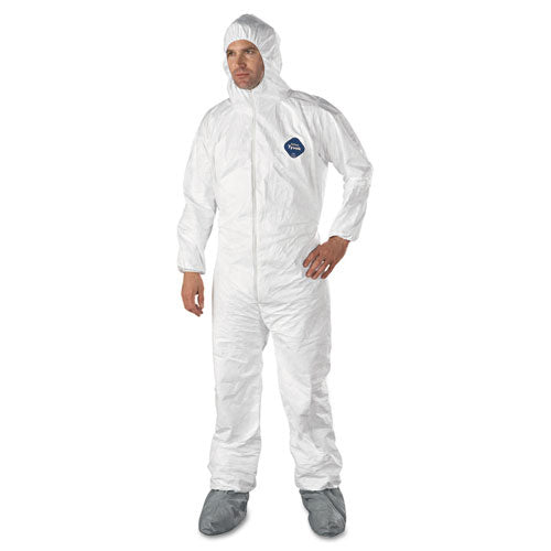 Dupont Tyvek® 400 Coverall, Serged Seams,Attached Hood, Boots, Elastic Waist/Wrist/Ankles, Front Zipper, Storm Flap, White, X-Large (251-TY122S-XL)